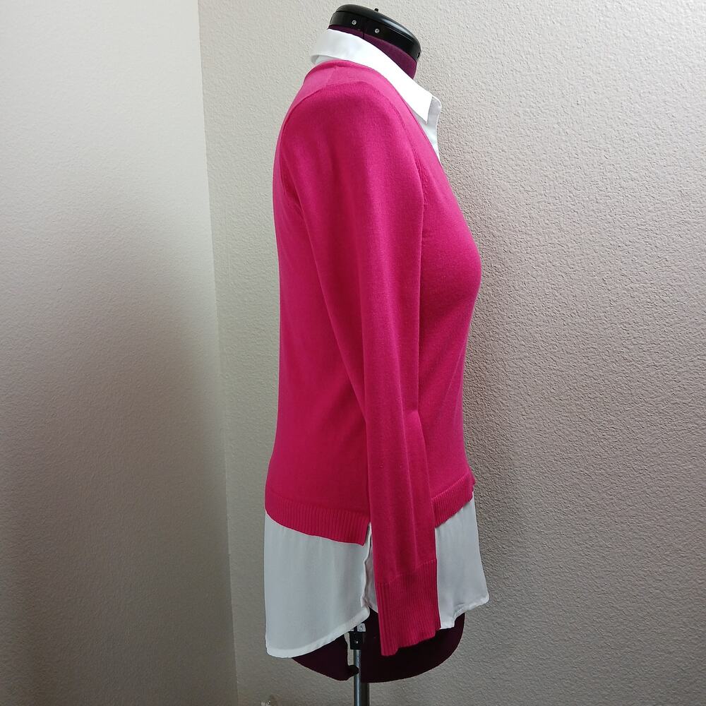 Rio & Rian New York Pink 2-Fer Layered-Look Blouse M long sleeve sweater chiffon - Picture 4 of 12